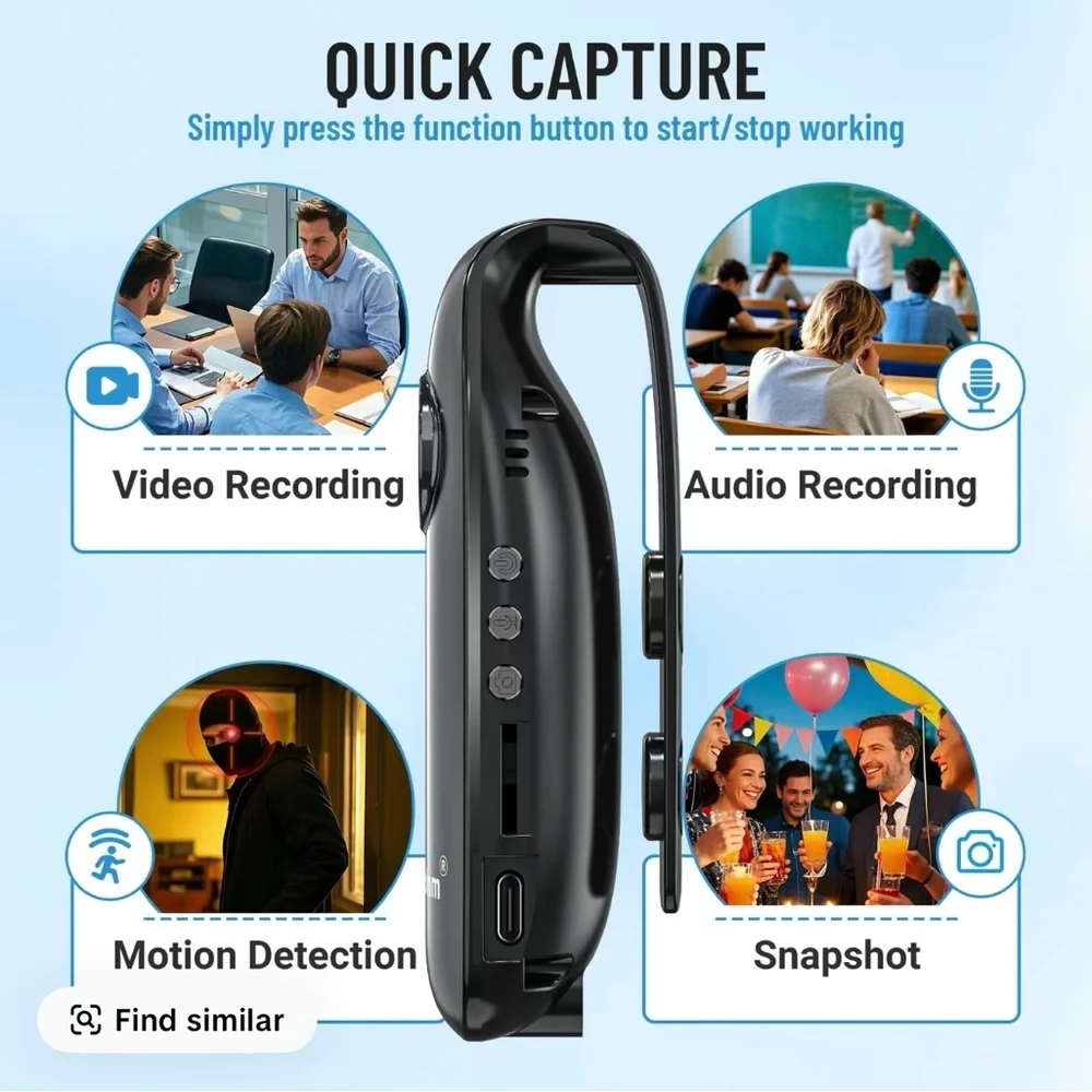 Mini Body Camera with Audio and Video Recording 1080P 64GB